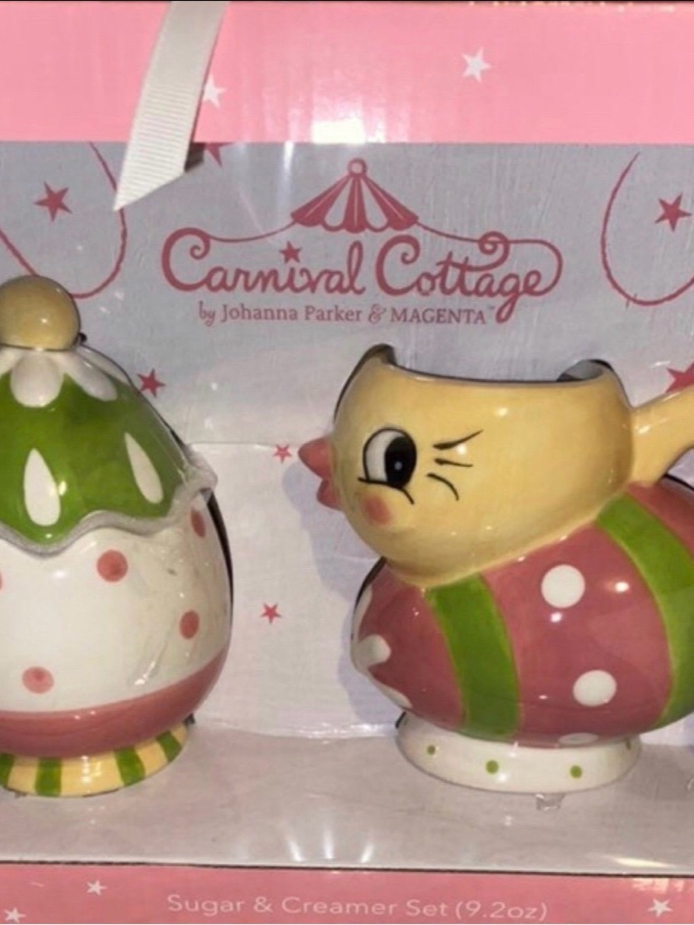 Carnival Cottage Pink & Green Chick Sugar and Creamer Set by Carnival Cottage